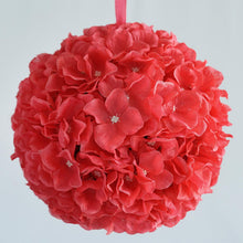 Load image into Gallery viewer, Hydrangea Kissing Ball Artificial Silk Flowers - Coral - 4 pack