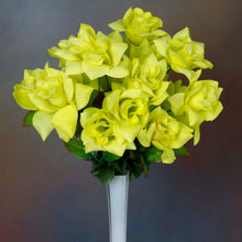 Load image into Gallery viewer, Velvet Open Rose Bush Artificial Silk Flowers - Sage Green