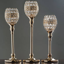 Load image into Gallery viewer, 16" Tall Crystal Beaded Candle Holder Goblet Votive Tealight Wedding Chandelier Centerpiece - Gold - BUY ONE GET ONE FREE!!