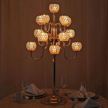 Load image into Gallery viewer, 40" Gold Crystal Beaded 13 Arm Candelabra Chandelier Votive Candle Holder Wedding Centerpiece