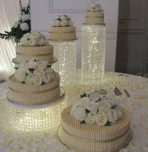 Load image into Gallery viewer, Grand Wedding Beaded Crystal Metal Riser Cake Stand - 15.5" Diameter