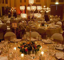 Load image into Gallery viewer, Candelabra Chandelier Crystal Votive Candle Holder Wedding Centerpiece - 25" Tall - Gold