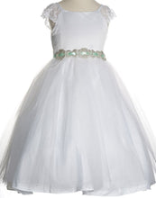 Load image into Gallery viewer, Sparkly Taffeta Bodice and Organza Overlay Skirt Dress - White