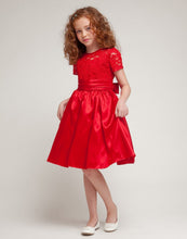 Load image into Gallery viewer, Luring Lace and Glistening Taffeta Knee length Dress - Red
