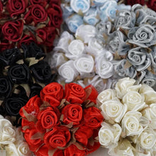 Load image into Gallery viewer, 72 White Satin & Organza Craft Roses With Silk Leaves DIY Wedding Bouquet Flowers Decoration