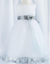 Load image into Gallery viewer, Tulle Overlay Flower Girl Petal Dress - White