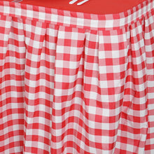 Load image into Gallery viewer, 14FT Perfect Picnic Inspired White/Red Checkered Polyester Table Skirt For Wedding Party Event