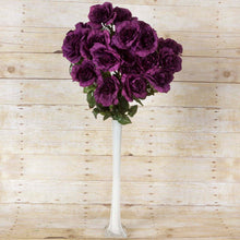Load image into Gallery viewer, Large Open Rose Bush Artificial Silk Flowers - Eggplant
