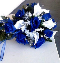 Load image into Gallery viewer, Small Open Rose Bush Artificial Silk Flowers - Navy Blue
