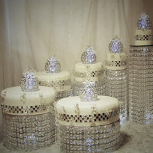 Load image into Gallery viewer, 7.5" Tall Silver Breathtaking Crystal Pendants Metal Chandelier Wedding Cake Stand
