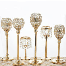 Load image into Gallery viewer, 16" Tall Crystal Beaded Candle Holder Goblet Votive Tealight Wedding Chandelier Centerpiece - Gold - BUY ONE GET ONE FREE!!
