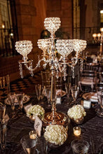 Load image into Gallery viewer, Candelabra Chandelier Crystal Votive Candle Holder Wedding Centerpiece - 25" Tall - Gold
