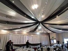 Load image into Gallery viewer, 20FT Premium White Fire Retardant Sheer Voil Curtain Ceiling Panel Backdrop

